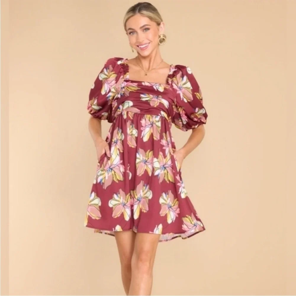 Crosby by Mollie Burch Hunter Floral Puff Sleeve Dress SZ L NWOT